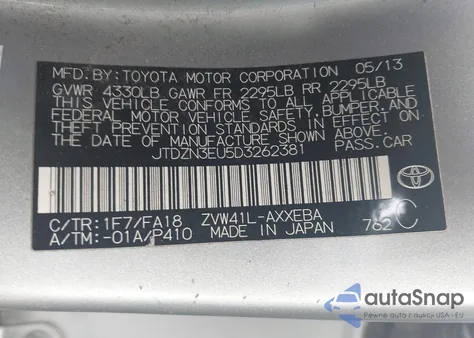 2013 Toyota Prius V Two from USA, damaged, VIN JTDZN3EU5D3262381